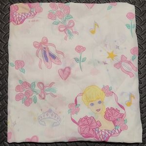 Vintage Barbie Twin Fitted Sheet Pink Ballerina Print 90s Fabric